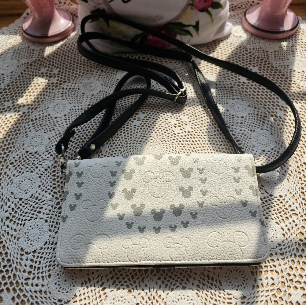 Disney White And Grey Crossbody Wallet With Mickey Mouse Phone Holder Used